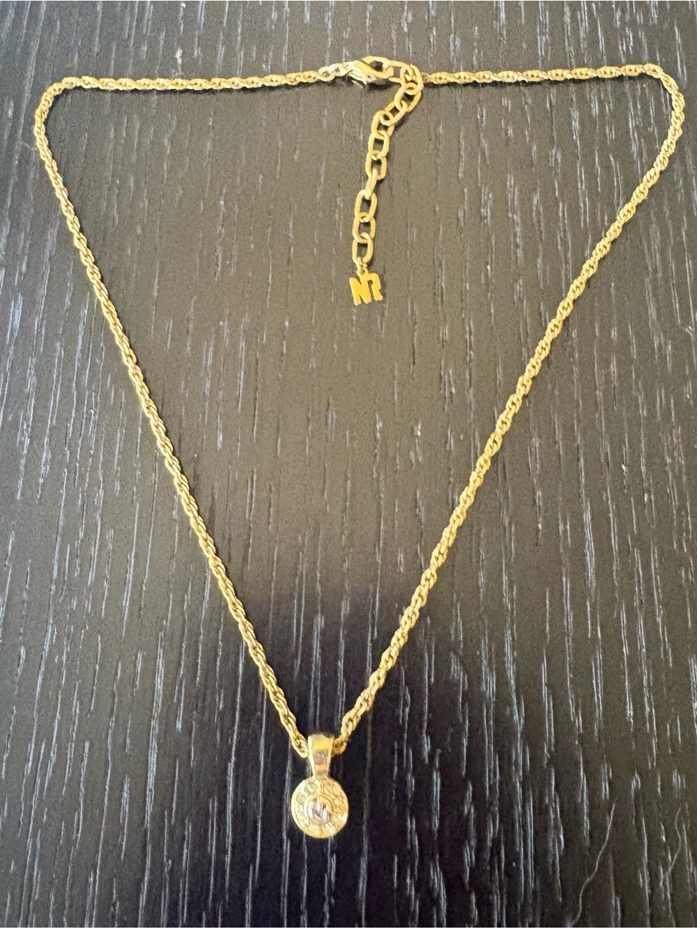 Nina Ricci Vintage Gold-Plated Necklace with Mini Round Crystal Pendant - Picture 2 of 5